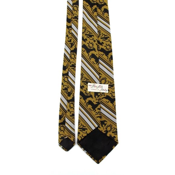 Vintage Wildlife Wide Tie Lot Trevira Elephant Silk Italian Animals Gold Navy - Picture 8 of 16